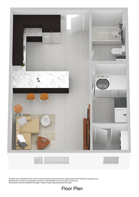 Floor plan for studio, 1 bath, 490 sqft